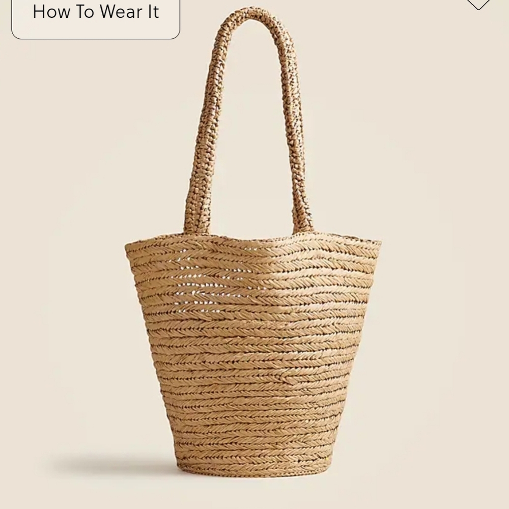 NWT J Crew Women's Malta handwoven straw tote Display Piece